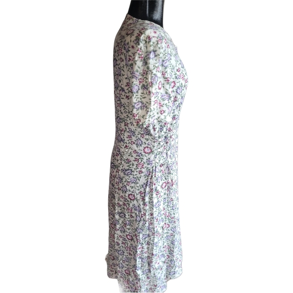 Vintage 90's Floral Print Short Sleeve Button Front Summer Dress - Picture 5 of 7